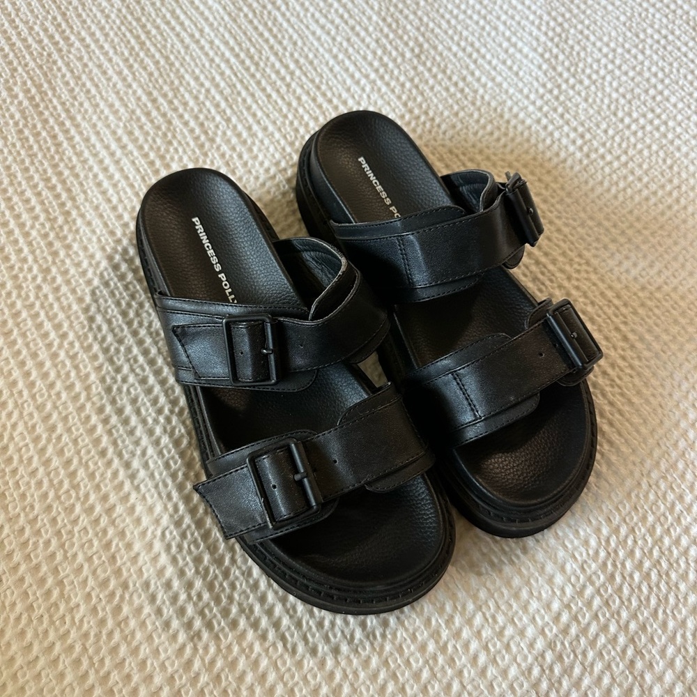Princess Polly Ma Belle sandals in black two strap adjustable